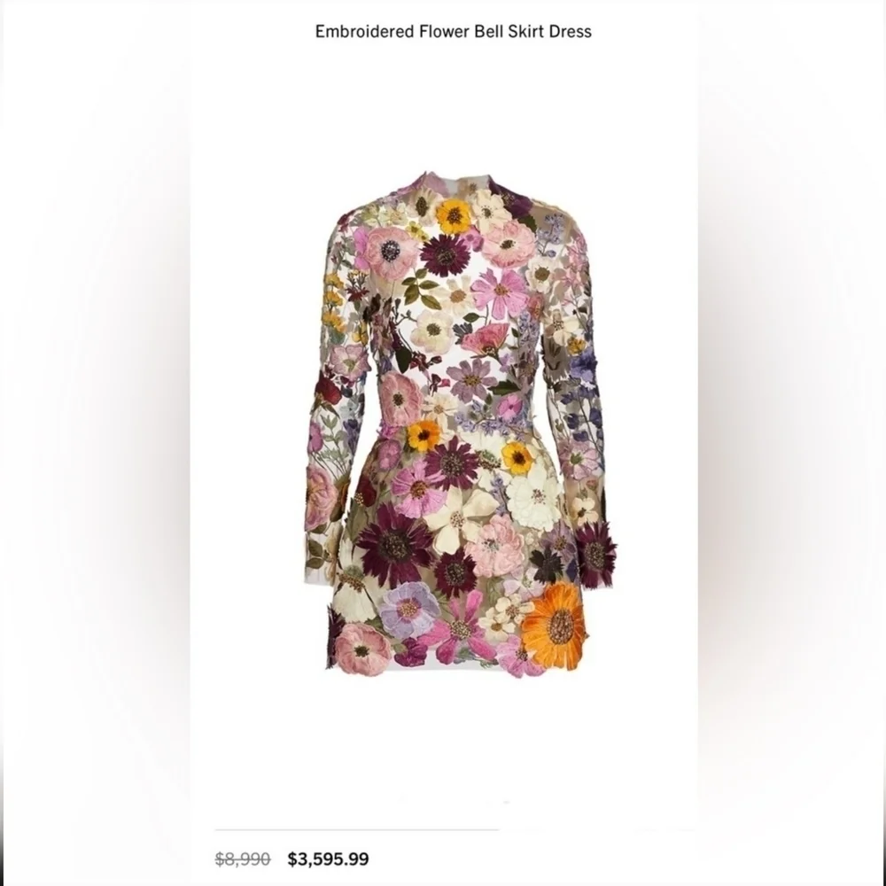 Embroidered Flowers Bell Skirt Mini Dress, Designed With Luxury In Mind - Picture 4 of 10